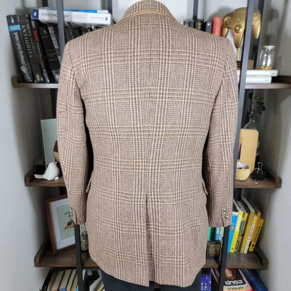 VTG Neiman Marcus Men's Tweed Sport Coat Two Button Brown Wool Plaid‎ Size 42-44